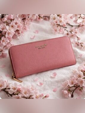 kate spade Pink Zip-Around Leather Continental Wallet with Gold Logo